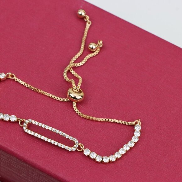 Elegant Rose Gold A-Bracelet with Sparkling Cubic Zirconia Accents, XPAB0649 - Picture 11 of 12